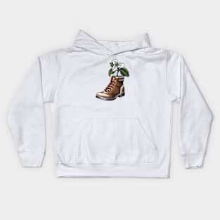 Hiking boot and flower Kids Hoodie